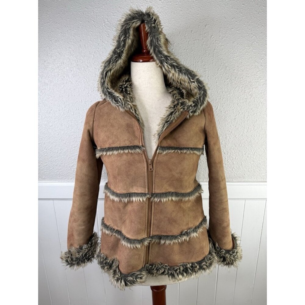 Garnet Hill Kids Faux Leather Fur Jacket Girls size 10 Penny Lane Boho Hippie